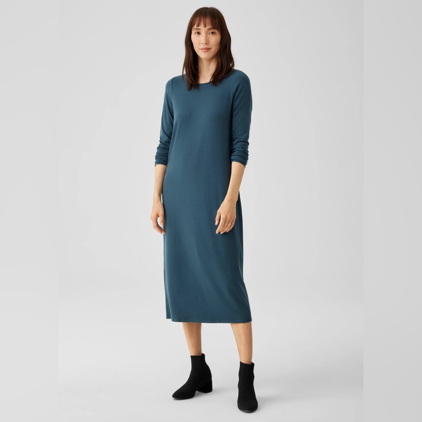 Nwt Eileen Fisher Stretch Jersey Knit Jewel Neck Dress